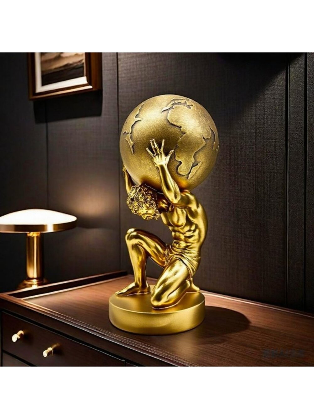 10.5 Inch Gold Greek Atlas Holding World Statue Sculpture Figurine Home Office